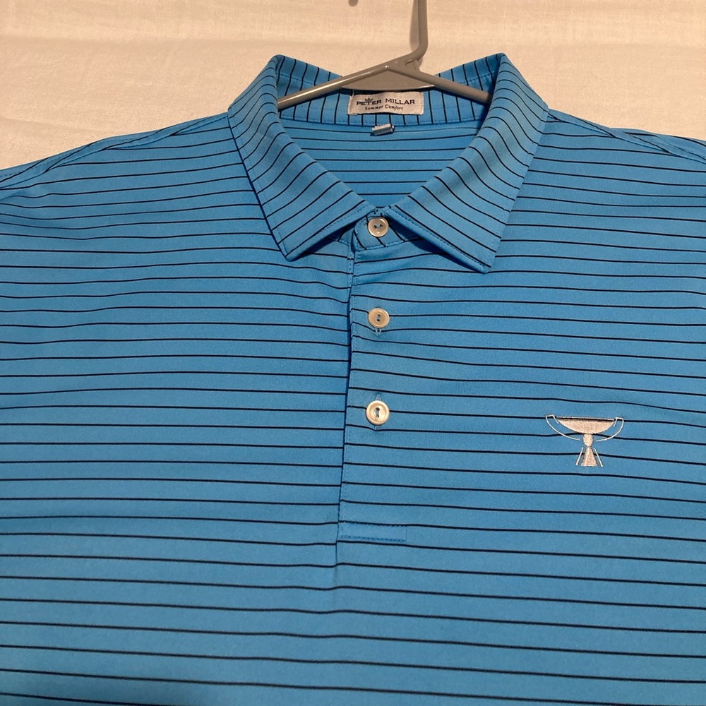 Peter Millar Blue Polo with Stripes Men’s XL Tour Championship logo